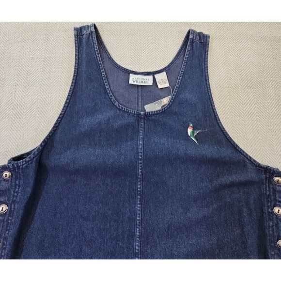 National Wildlife Denim Maxi Dress Size Medium Blue Floral and Bird Embroidery - Picture 5 of 12